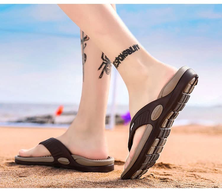 DSLED Massage Flip Flops for Men & Women, with Arch Support Summer Breathable Beach Shoes, Acupressure Sandals Massage Slippers, Relief Plantar Fasciitis Heel Arch Arthritis Pain, Khaki