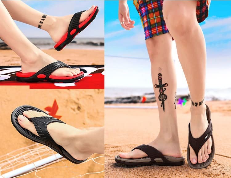 DSLED Massage Flip Flops for Men & Women, with Arch Support Summer Breathable Beach Shoes, Acupressure Sandals Massage Slippers, Relief Plantar Fasciitis Heel Arch Arthritis Pain, Khaki