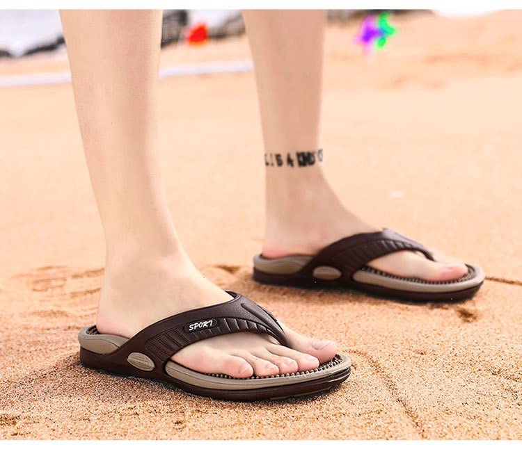 DSLED Massage Flip Flops for Men & Women, with Arch Support Summer Breathable Beach Shoes, Acupressure Sandals Massage Slippers, Relief Plantar Fasciitis Heel Arch Arthritis Pain, Khaki