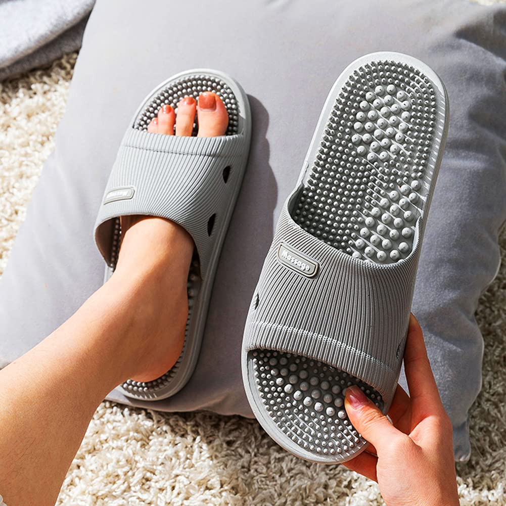 Acupressure Massage Slippers for Plantar Fasciitis for Women Acupuncture Slippers Arthritis Neuropathy Pain Relief Non-Slip Massage Sandals Women Stress Relief Gifts for Bath (US Men 7.5-8.5, Grey)