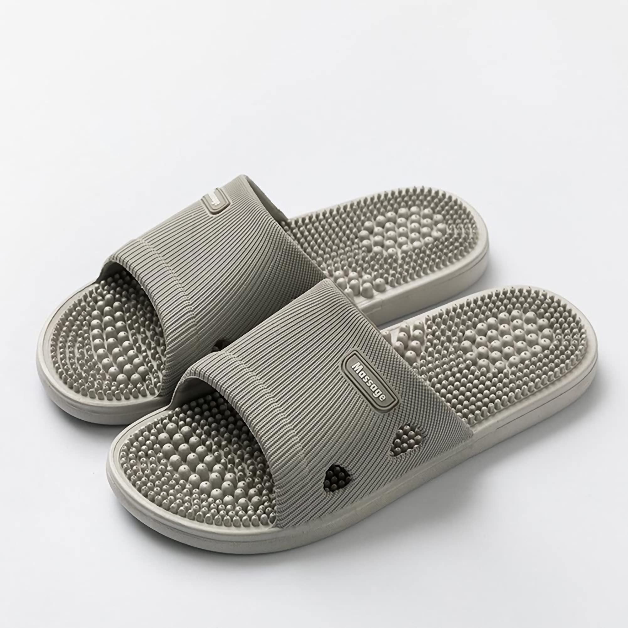 Acupressure Massage Slippers for Plantar Fasciitis for Women Acupuncture Slippers Arthritis Neuropathy Pain Relief Non-Slip Massage Sandals Women Stress Relief Gifts for Bath (US Men 7.5-8.5, Grey)