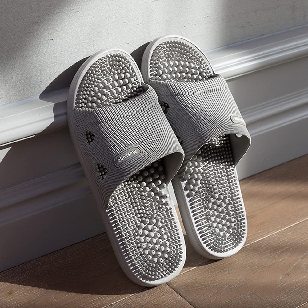 Acupressure Massage Slippers for Plantar Fasciitis for Women Acupuncture Slippers Arthritis Neuropathy Pain Relief Non-Slip Massage Sandals Women Stress Relief Gifts for Bath (US Men 7.5-8.5, Grey)