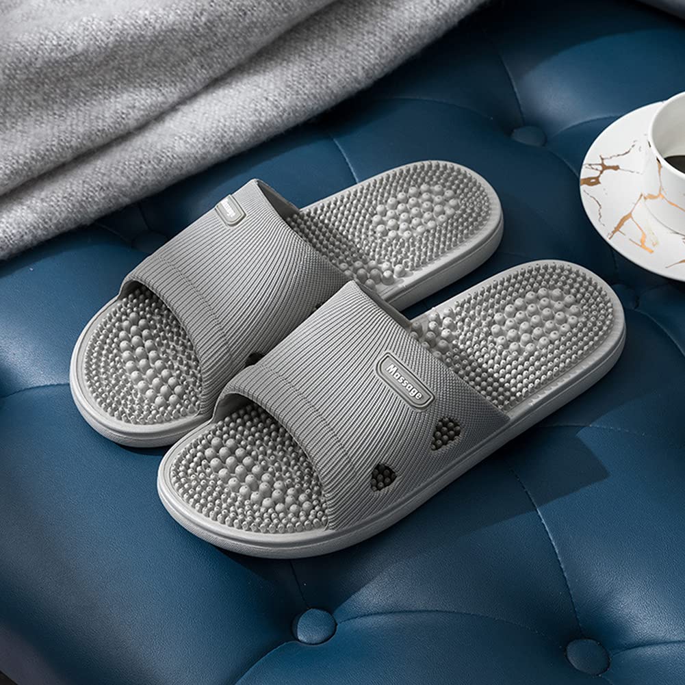 Acupressure Massage Slippers for Plantar Fasciitis for Women Acupuncture Slippers Arthritis Neuropathy Pain Relief Non-Slip Massage Sandals Women Stress Relief Gifts for Bath (US Men 7.5-8.5, Grey)
