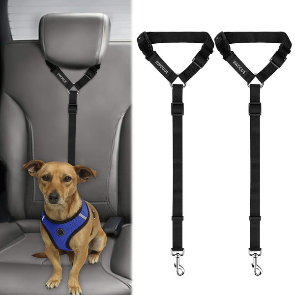 BWOGUE 2 Packs Dog Cat Safety Seat Belt Strap Car Headrest Restraint Adjustable Nylon Fabric Dog Restraints Vehicle Seatbelts Harness
