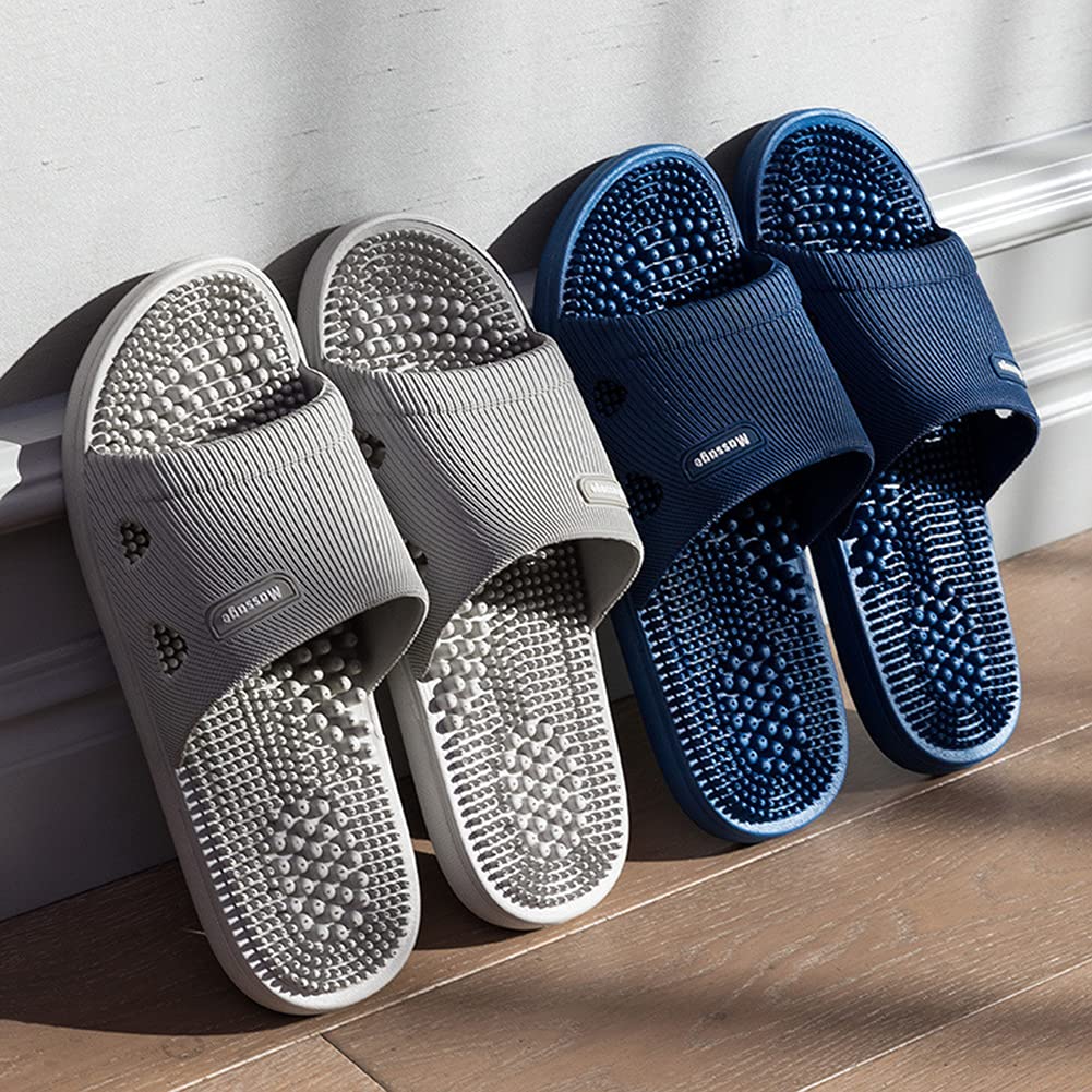 Acupressure Massage Slippers for Plantar Fasciitis for Women Acupuncture Slippers Arthritis Neuropathy Pain Relief Non-Slip Massage Sandals Women Stress Relief Gifts for Bath (US Men 7.5-8.5, Grey)
