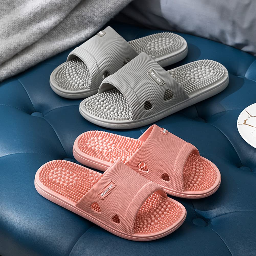 Acupressure Massage Slippers for Plantar Fasciitis for Women Acupuncture Slippers Arthritis Neuropathy Pain Relief Non-Slip Massage Sandals Women Stress Relief Gifts for Bath (US Men 7.5-8.5, Grey)