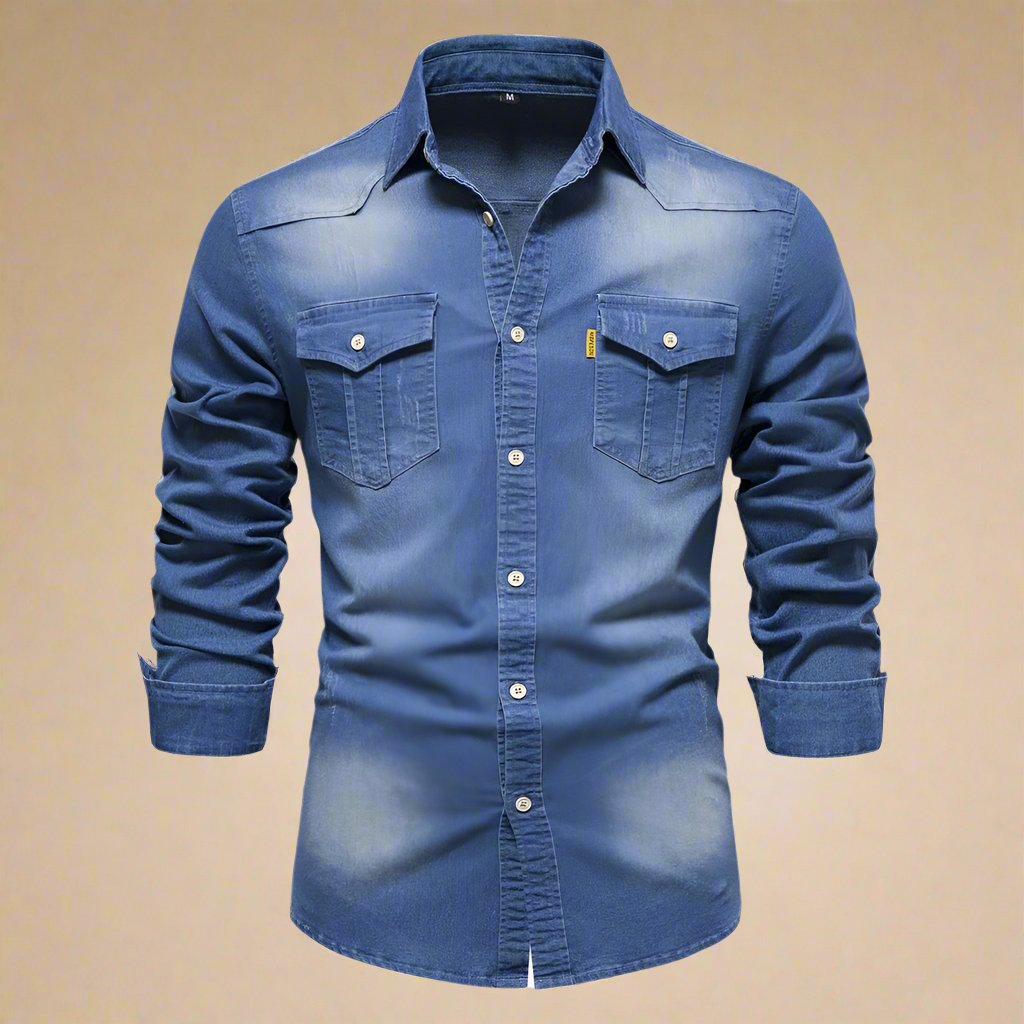 Men&#039;s RAW Denim Shirts - Stylish Stretch Long Sleeve Denim Shirt