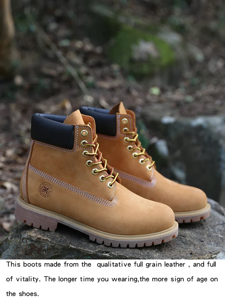 New Work Boots Men&#039;s Original Comfy Shoes Outdoor Hiking Leather Casual Shoes For Men Basic Boots Waterproof Yellow Boots
