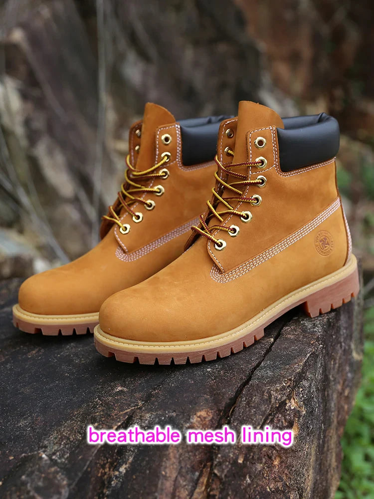 New Work Boots Men&#039;s Original Comfy Shoes Outdoor Hiking Leather Casual Shoes For Men Basic Boots Waterproof Yellow Boots
