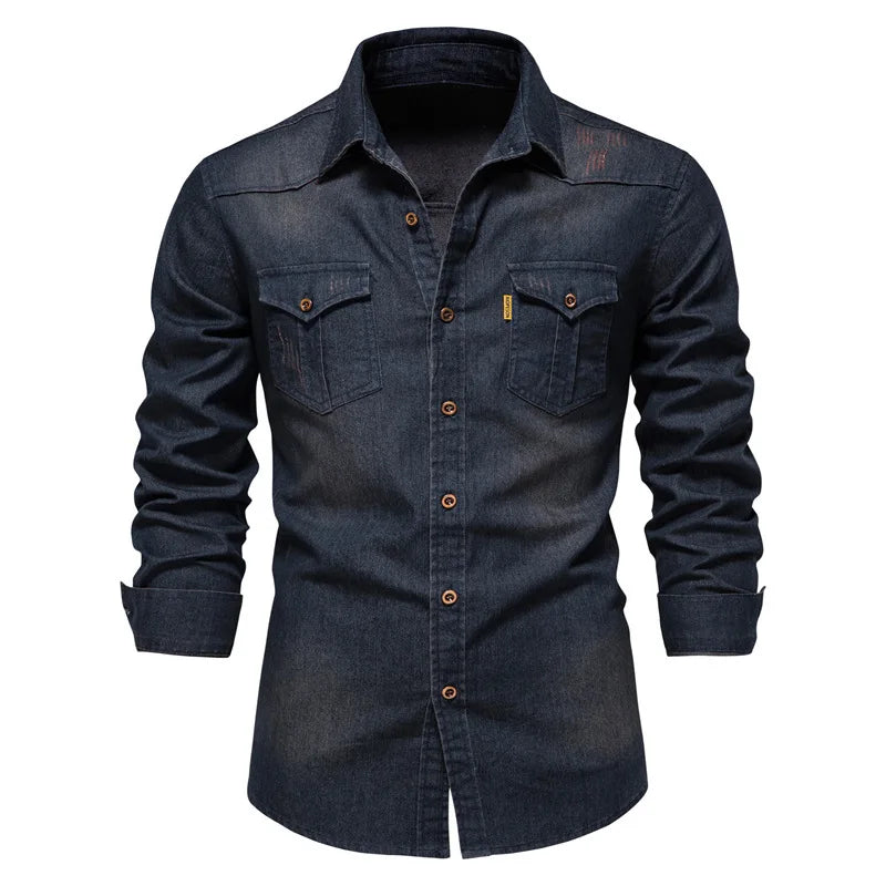Men&#039;s RAW Denim Shirts - Stylish Stretch Long Sleeve Denim Shirt