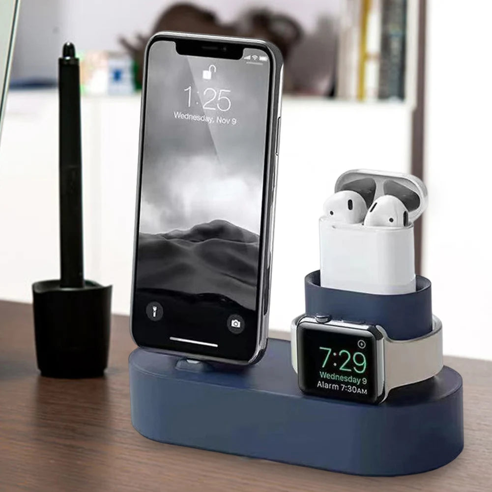 Multifunctional Phone Watch Bracket Silicone Charging Dock Station Anti Slip Accessories for Apple Watch iPhone Airpods