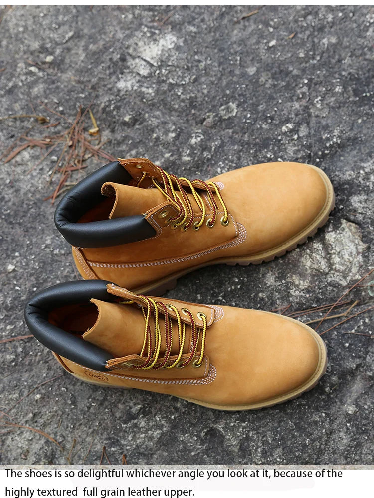 New Work Boots Men&#039;s Original Comfy Shoes Outdoor Hiking Leather Casual Shoes For Men Basic Boots Waterproof Yellow Boots