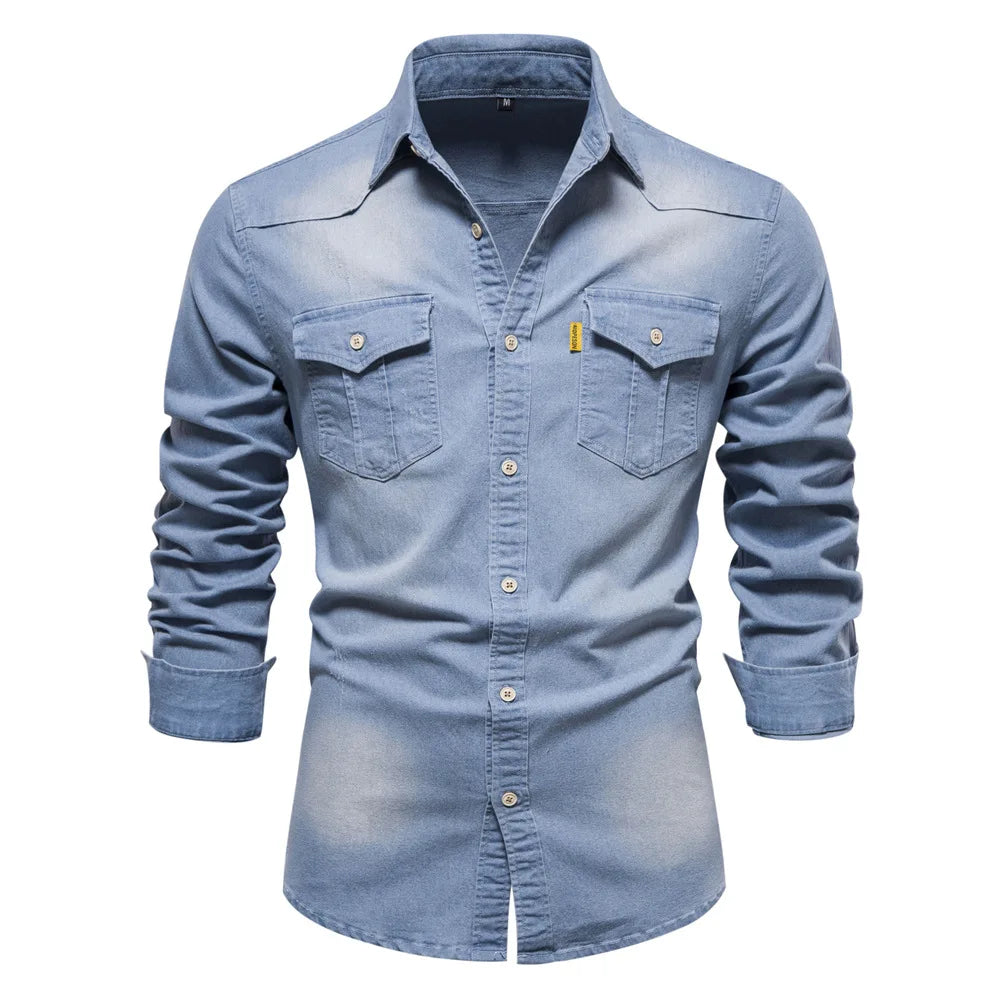 Men&#039;s RAW Denim Shirts - Stylish Stretch Long Sleeve Denim Shirt
