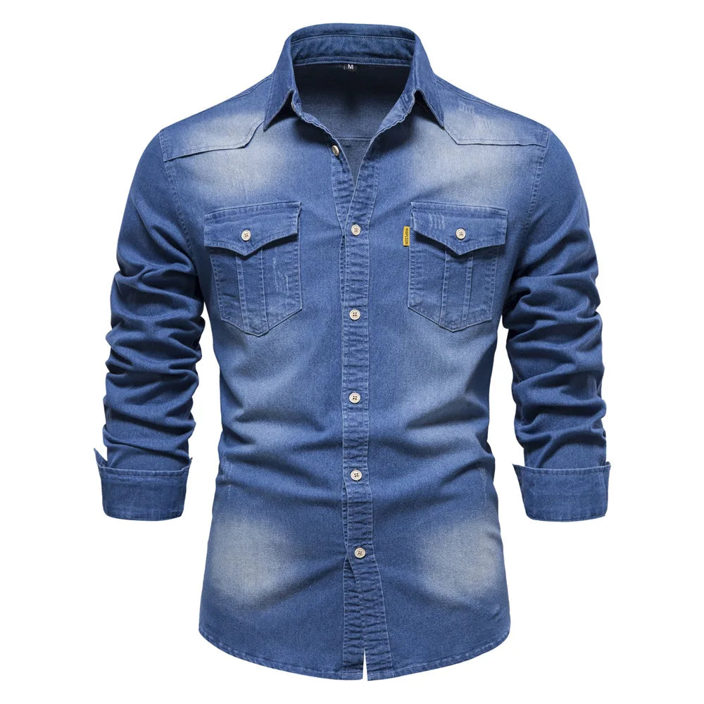 Men&#039;s RAW Denim Shirts - Stylish Stretch Long Sleeve Denim Shirt