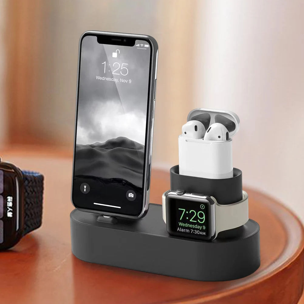 Multifunctional Phone Watch Bracket Silicone Charging Dock Station Anti Slip Accessories for Apple Watch iPhone Airpods