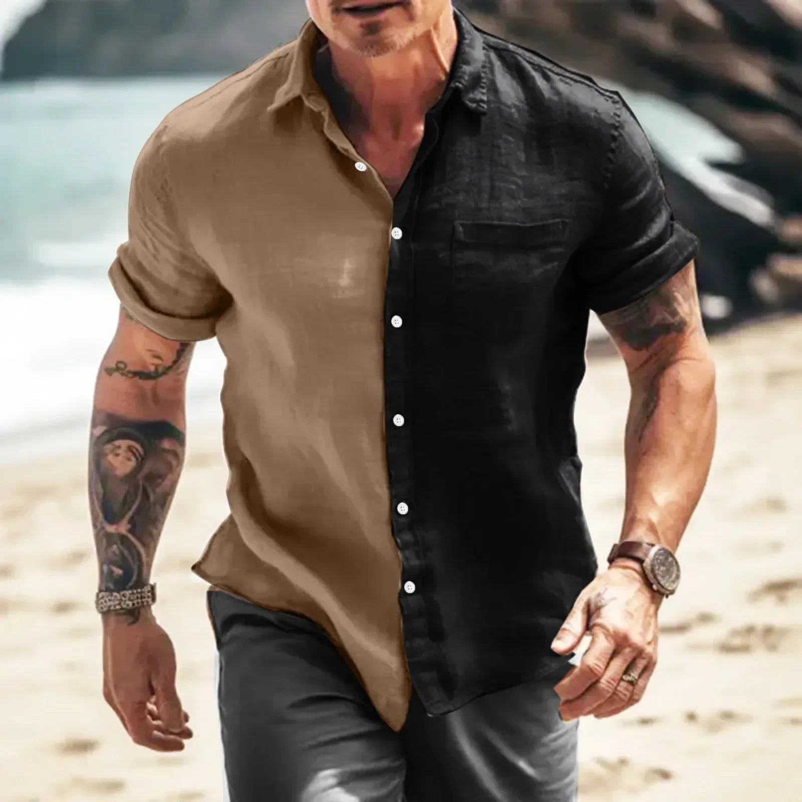Men&#039;s Plus Size Collared Neck Short Sleeve Shirt