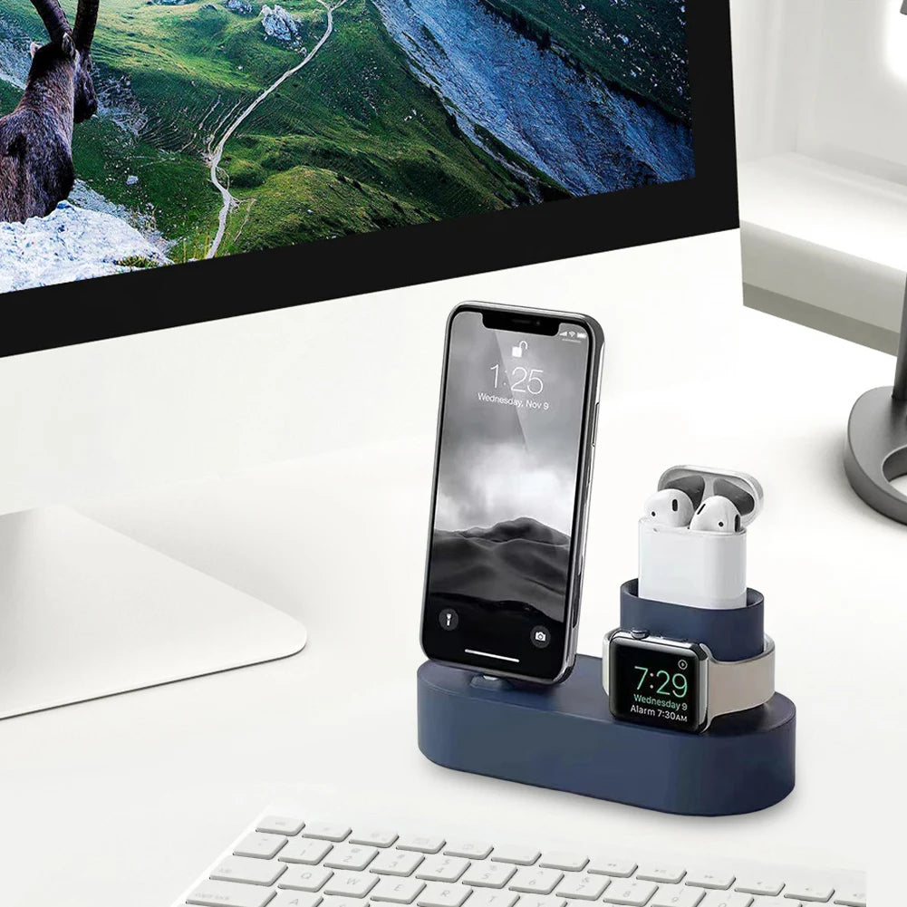 Multifunctional Phone Watch Bracket Silicone Charging Dock Station Anti Slip Accessories for Apple Watch iPhone Airpods