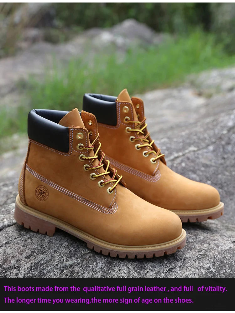 New Work Boots Men&#039;s Original Comfy Shoes Outdoor Hiking Leather Casual Shoes For Men Basic Boots Waterproof Yellow Boots