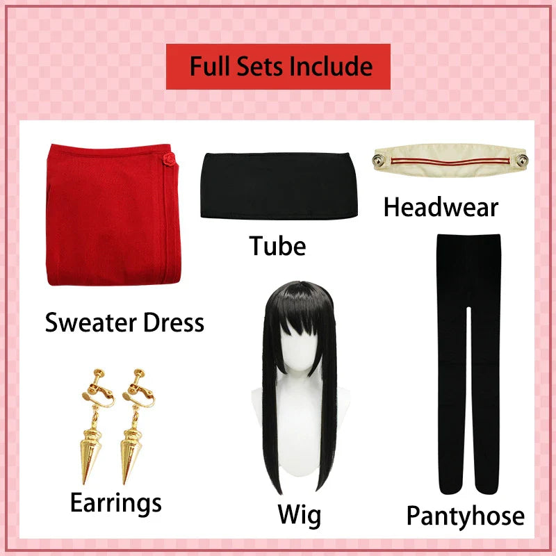 Anime FAMILY Cosplay Yor Forger Yor Briar Cosplay Costume Women Sexy Red Sweater Mini Dress Thorn Princess Costumes