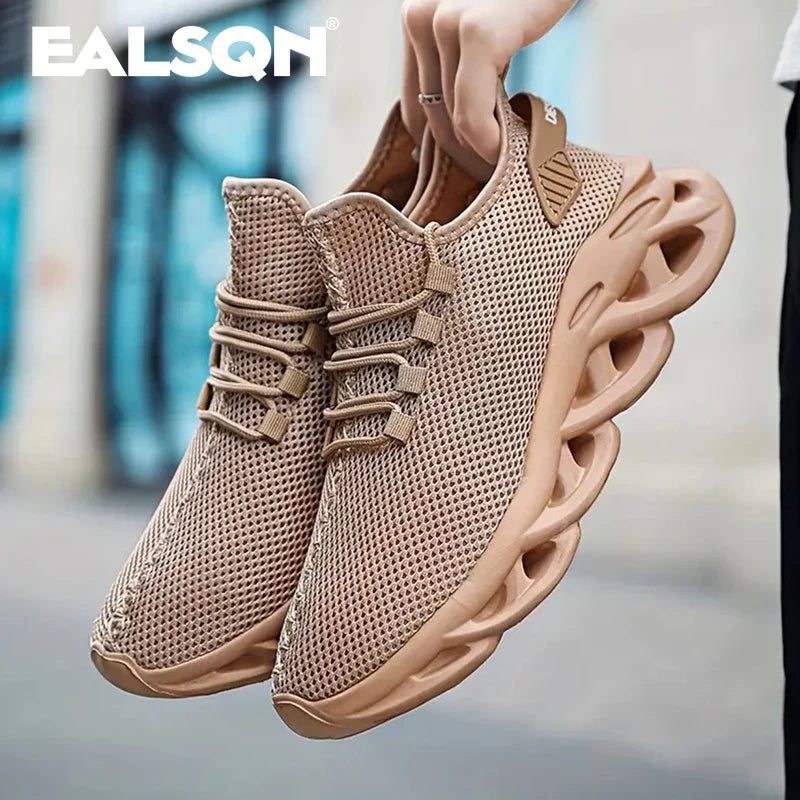 Men Sports Running Black Jogging Shoes Casual Sneakers Brown Outdoor Breathable Mesh Women Light Shock-absorption