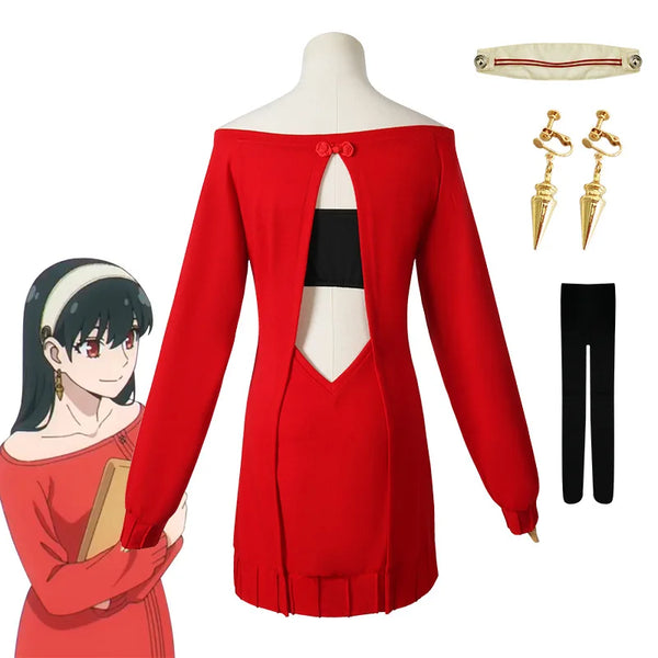 Anime FAMILY Cosplay Yor Forger Yor Briar Cosplay Costume Women Sexy Red Sweater Mini Dress Thorn Princess Costumes