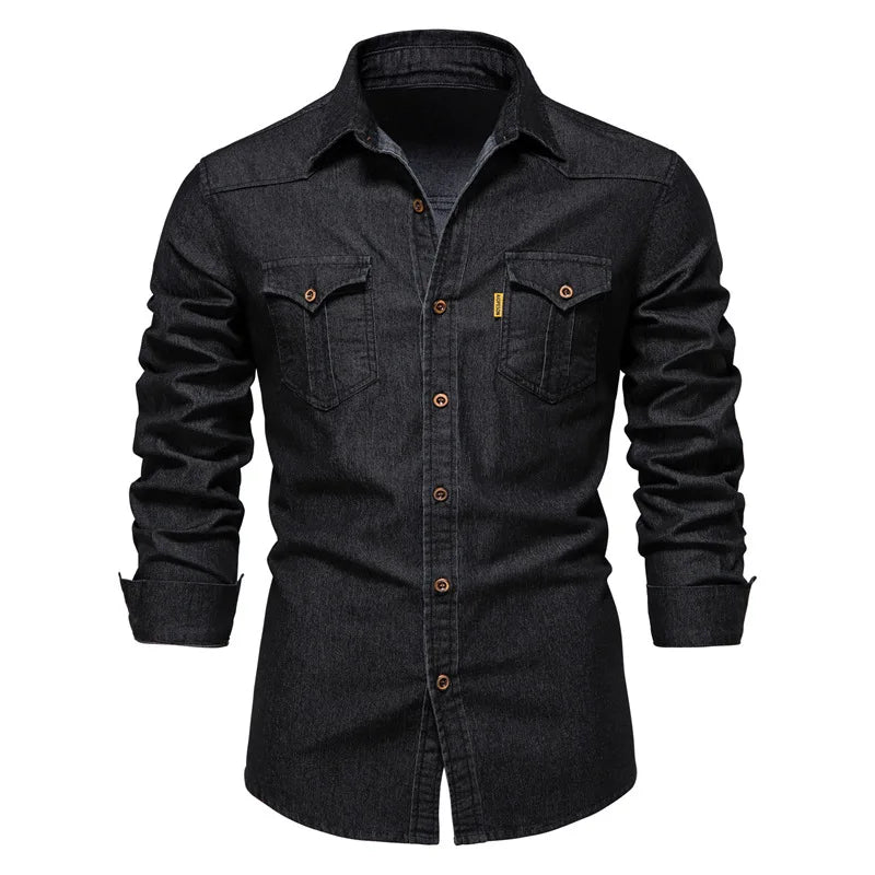 Men&#039;s RAW Denim Shirts - Stylish Stretch Long Sleeve Denim Shirt