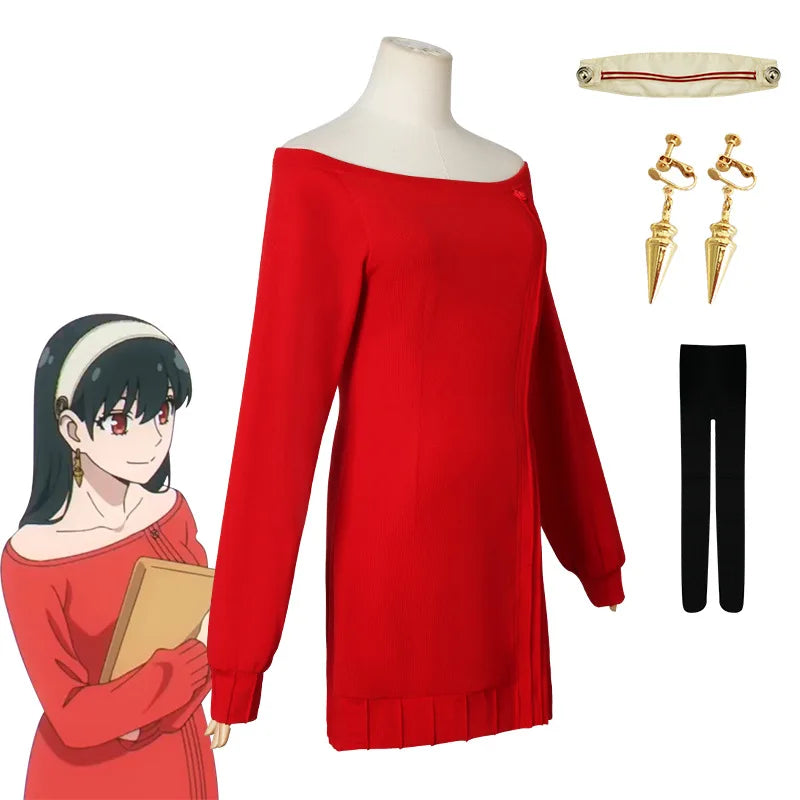 Anime FAMILY Cosplay Yor Forger Yor Briar Cosplay Costume Women Sexy Red Sweater Mini Dress Thorn Princess Costumes