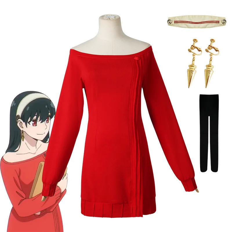 Anime FAMILY Cosplay Yor Forger Yor Briar Cosplay Costume Women Sexy Red Sweater Mini Dress Thorn Princess Costumes
